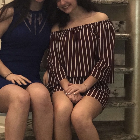 Ambiance Pants - Ambiance Striped Off the Shoulder  Romper